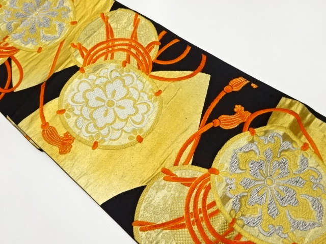 JAPANESE KIMONO / VINTAGE FUKURO OBI / WOVEN FLOWER CREST & DRUM PATTERN